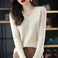 Moda donna abbigliamento maglione a maniche lunghe coreano primavera autunno scollo a v Versatile