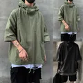 T-shirt Cargo con cappuccio Hip Hop Techwear sciolto mezza manica uomo Pullover tasca t-shirt giacca