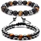Bracciale con perline Bracciale in pietra naturale con ematite di ossidiana nera Bracciale con tripla protezione Bracciale regolabile con occhio di tigre per uomo donna