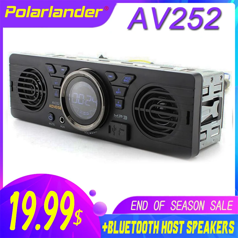 Autoradio Lettore audio MP3 AV252 1 Din Bluetooth Vivavoce Stereo FM Costruito 2 Altoparlanti Supporta USB SD Riproduzione AUX