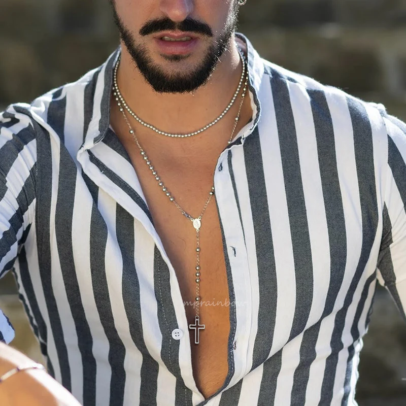 Collana semplicemente rosario, collana croce, collana religiosa della Vergine Maria, collana Lariat per gioielli da uomo e donna
