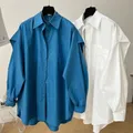 QWEEK Chic donna camicette Harajuku elegante e giovanile camicie blu bianche oversize finte due