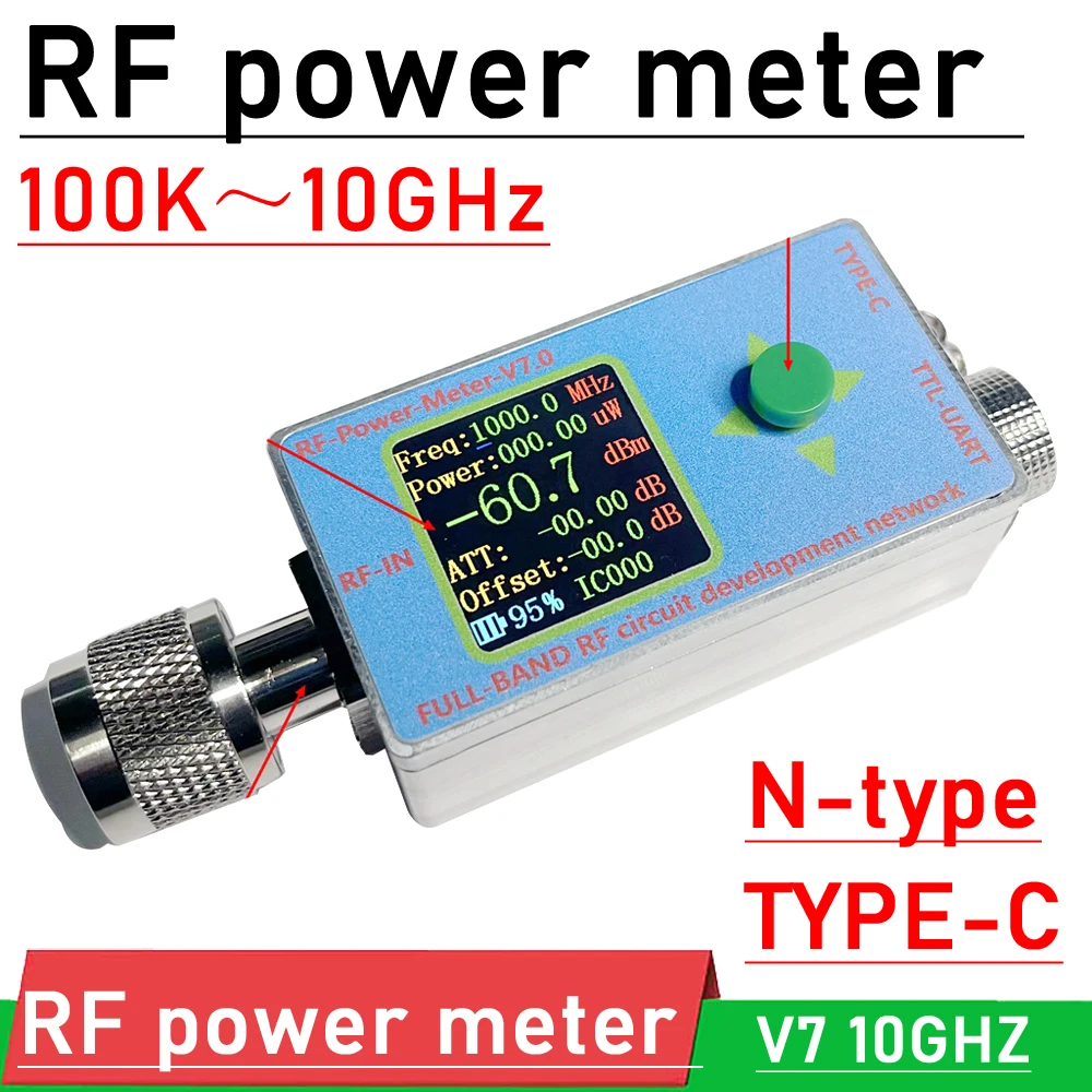 Misuratore di potenza RF tipo N 100K-10G V7 TYPE-C Dati di comunicazione USB Rilevatore di potenza Software di comunicazione TTL Amplificatore radioamatori