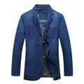 Mens Denim Blazer Men Fashion Cotton Vintage Suit Outerwear Male Blue Coat Denim Jacket Men Slim Fit