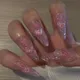 Long Almond Fake Y2K Nails Reusable Adhesive False Nails Press On Nails Pink Aurora Artificial Nails