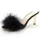 2023 Summer Shoes Women Feather Thin High Heeled Fur Slippers Bare Toes Mule Pump Slide Shoes Large