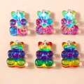 10Pcs Big Gradient Glitter Resin Bear Charms for Earrings Bracelet Necklace Pendant Jewelry Making