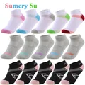 5 Pairs/Lot Running Socks Women White Grey Black Cute Colorful Stripe Ankle Casual Cotton