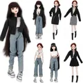 Plaything Clothes Dress Up Suit Jeans Mini Casual Denim Leather Jacket Pants Apparel for Barbie Doll