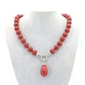 Natural Ocean Shell Red Coral Necklace Women In Pendant Necklaces Detachable 12mm Bead String 45cm