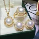 New Shiny Crystal Flower Design Natural Freshwater Pearl 14k Gold Filled Female Jewelry Set Necklace