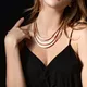 Amorcome Multistrand Leather Necklace Bohemian Curved Metal Bar Beaded Tube Necklace Boho Short