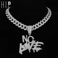 HIP HOP NO LOVE Iced Out Letters Pendants With 13mm Cuban Link Chain AAA+ Rhinestone Pendants