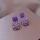 Retro Purple Earring Rhinestone Square Stud Earring Female Exquisite Fashion High Quality