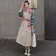 Female Spring Autumn New England Style Drape Trench Coat Color Block Windbreaker Jacket Women's