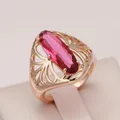 Kinel New Oval Red Natural Zircon Big Ring Fashion 585 Rose Gold Color Women Hollow Flower Vintage