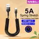 66W 5A Fast Charging Type C Cable Spring Telescopic Car Phone Charger USB Cable For Huawei P50