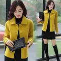 Women Solid Color Woolen Coat Short 2023 Autumn Square Collar Woolen Jacket Femme Single Breasted