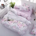 Flower Comforter Bedding Set Simple Pink Bed Linens Bed Linings Queen Duvet Cover Bed Sheet And