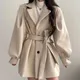 EVNISI Autumn Winter Women Lace-up Trench Coat With Pockets Woolen Turn-down Collar Buttons Women