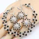 Flower Shape Black White Zircon Silver Color Wedding Jewelry Sets For Women Earrings Bracelet Rings