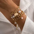 Baroque Pearl Chain Lock 2023 Trendy Bracelet for Women Crystal Heart Lovers Bracelet Cuff Punk