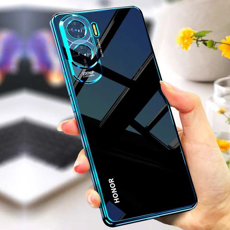 Honor 90 Lite Plating Case,Transparent Shockproof Cover For Honor 90 400 Lite X9a X8 X9C Smart phone Case Soft Capa Honor90lite