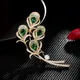 Zircon Luxury Jewelry High-end Brand Green Crystal Peacock Feather Brooch Women Suit Coat Pin Buckle