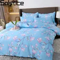 Solstice Home Textile Blue Flowers Bedding Sets Simple Bed Linens Boy Girl Kid Adult Duvet Cover