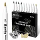 Arrtx Acrylic Paint Pens 10 Pack(4 Black 4 White 1 Golden 1 Silver) Brush Tip Paint Markers