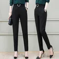 2023 Spring and Summer Women Elastic Suit Harlan Pants Black High-waist Fashion Nine-point Suit