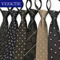 VEEKTIE Brand Zipper Neckties For Men 8cm Korean Style Adjustable Hand Tie Check Striped Print