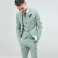 Light Green Men Suits Wedding Tuxedos Notched Lapel Fashion Groom Formal Wear Slim Fit Blazer