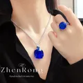 S925 Silver Ring Earrings Pendant Necklace for Women Square Sapphire Geometry Wedding Elegant