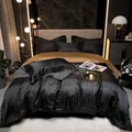 4/6Pcs Luxury Black Gold Yarndyed Jacquard Egyptian Cotton Smooth Duvet Cover Cal King Bedding Set