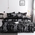 Couple Black Duvet Cover with Pillow Case Luxury Modern Comforter Bedding Set Quilt Cover Queen/King