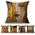 Gold Oil Painting Throw Pillow Cover Gustav Klimt Gallery Pillow Case Home Decorative Pillow Linen