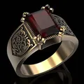 Men's Fashion 18K Gold Color Rings Luxury Domineering Ruby Carved Rings Wedding Engagement Rings