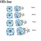 Dainty 100% 925 Sterling Silver Aquamarine 5A Topaz Studs for Men Women Rhodium White Gold Plated
