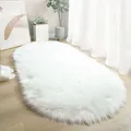 Faux Fur Area Rugs Large Oval Artificial Sheepskin Long Hair Carpets Floor White Wool Fluffy Soft