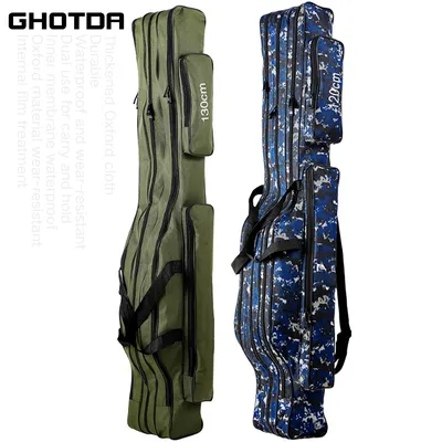 Portable Foldable Fishing Rod Carrier Fish Pole Tools Storage Bag Case 2/3 Layers 150/130/120/110cm Waterproof Multifuntional