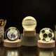 3D Soccer Basketball Earth Atmosphere Lamp Crystal Ball Table Decorative Beech Wood Base Creative