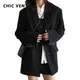 CHIC VEN Women's Fashion Blazer Set Solid Loose Office Lady High Waist Pants Suits Outerwear Coat