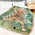 Textile City Ins Cartoon Leaf Tiger Throw Blanket Nordic Home Decorate Sofa Cover Knitted Tassel