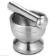 Double Stainless Steel Metal Mortar Salt And Pestle Pedestal Bowl Garlic Press Pot Herb Mills Pepper