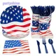 Independence Day Party Disposable Cutlery American Flag Plate Paper Cup For USA Birthday Party