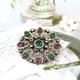 Vintage Turkish Rhinestone Flower Brooch For Women Antique Gold Color Multicolor Resin Round