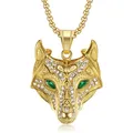 Men Stainless Steel Viking Wolf Head Pendant Necklace With Chain Iced Out Gold Color Animal Norse