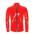 Long Sleeve Wet Look PVC Mens Jackets Coats Shiny PU Leather Tops Tights Sexy Clubwear Windbreaker