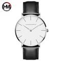 Hanna Martin Mens Watch Top Brand Fashion Men's Clock Quartz Movement Black Men's Leather Waterproof